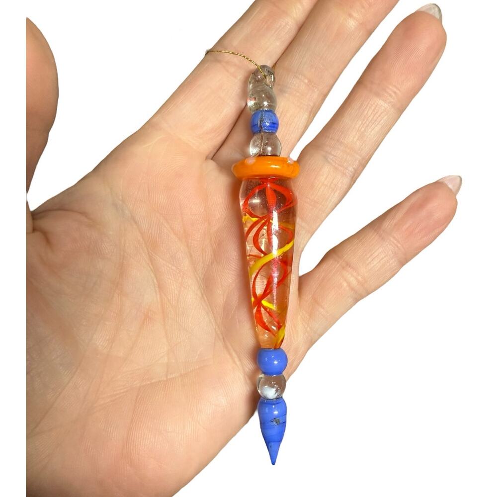 Festive Christmas Multicolor Spiral Holiday Resin Ornament Icicle Hand Blown 3”